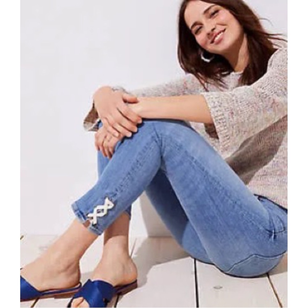 Loft Skinny Crop Lace-Up Hem Jeans